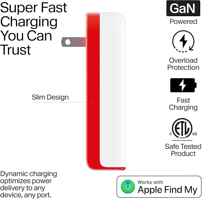 Twelve South PlugBug Travel 120W Charger Block, 4-USB Type C Port Fast Charging for iPhone, iPad, MacBook & More, with Apple Find My Integration, Folding Prongs & Adapters for US, CN, AU, EU, UK, KR