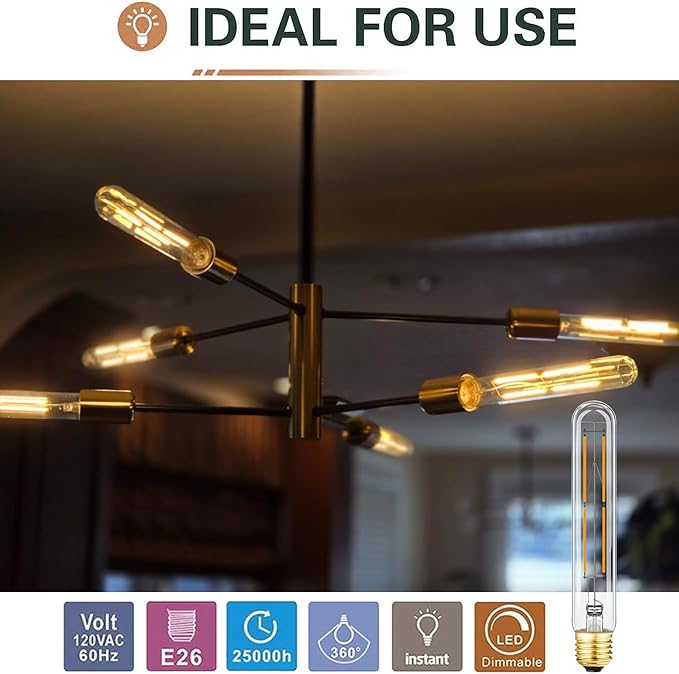 Leools Dimmable E26 LED Bulb 8W Equal 75 Watt Light Bulbs Soft White 3000K E26 Edison Bulb AC120V 800lm Tubular T9 T10 LED Bulb for Rustic Pendant,Chandeliers,Wall sconces E26 Light Bulbs 4Pack