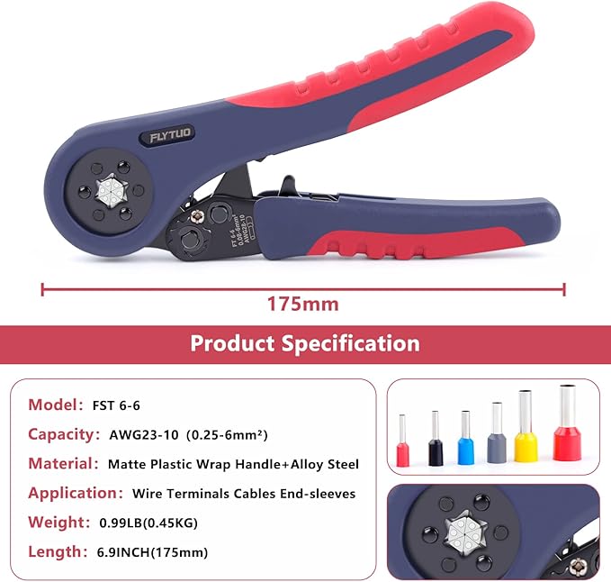 Upgraded Hexagonal Ferrule Crimping Tool, New HSC8 6-6A Self-adjusting Ratchet Wire Crimper Plier for Wire Terminals Cables End-sleeves AWG28-10