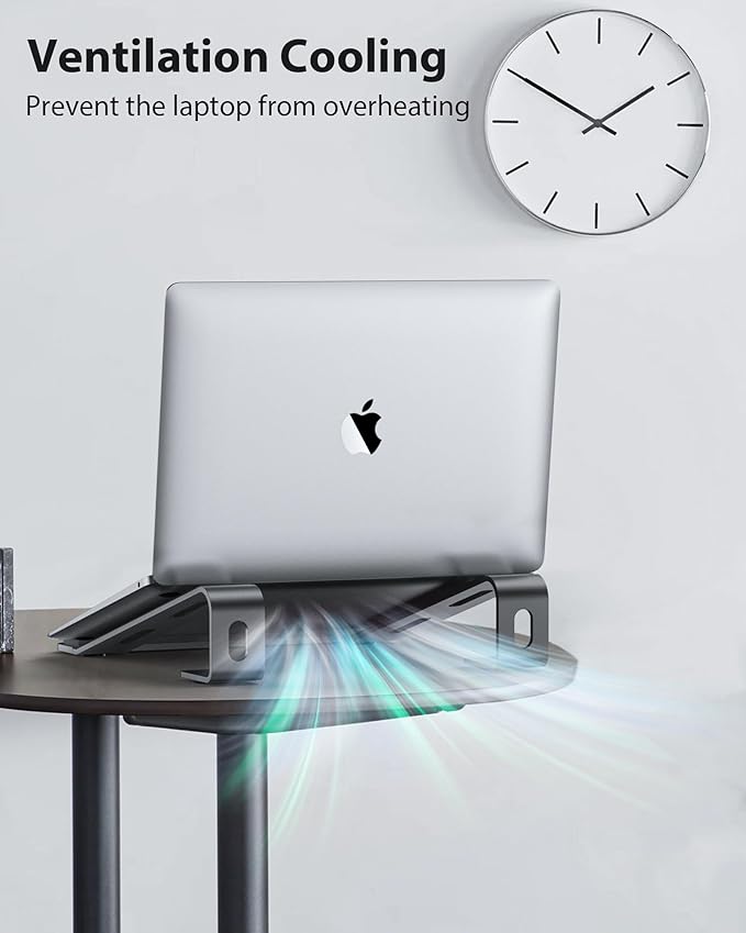 NTMY Laptop Stand for Desk with Wrist Protection Pad, Aluminum Laptop Riser Computer Stand for Laptop, Ergonomic Laptop Stand for MacBook/HP/Dell/Acer/Lenovo 10-17.3'' (Grey)