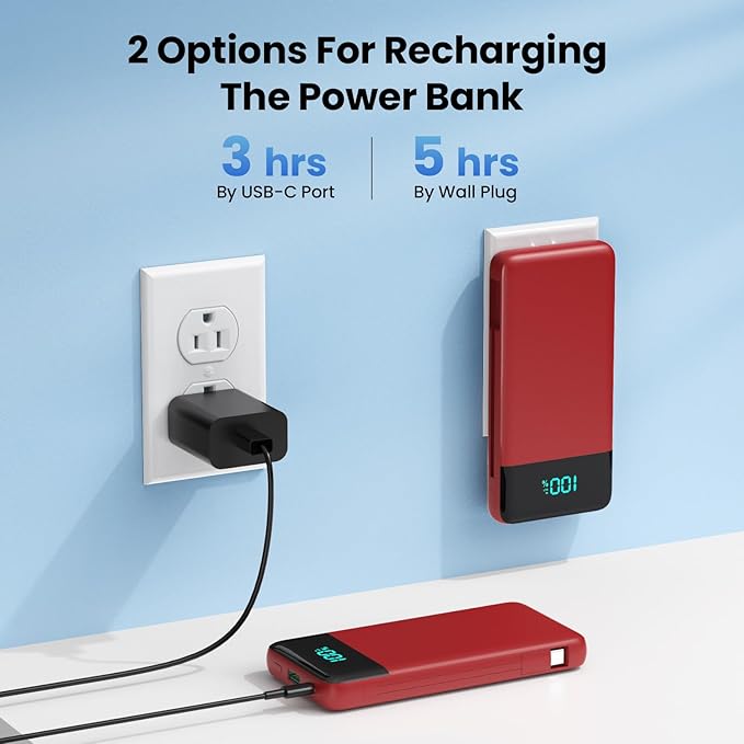 Portable Charger Power Bank with Built in Cables and Wall Plug,13800mAh Portable Battery Pack Fast Charging Compact LED Display Phone Charger Compatible with iPhone 16/15,Galaxy S23,Tablets etc