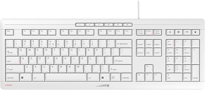 Cherry Stream Keyboard - Wired USB Keyboard - SX Scissors Mechanism - GS Approval - QWERTY – White