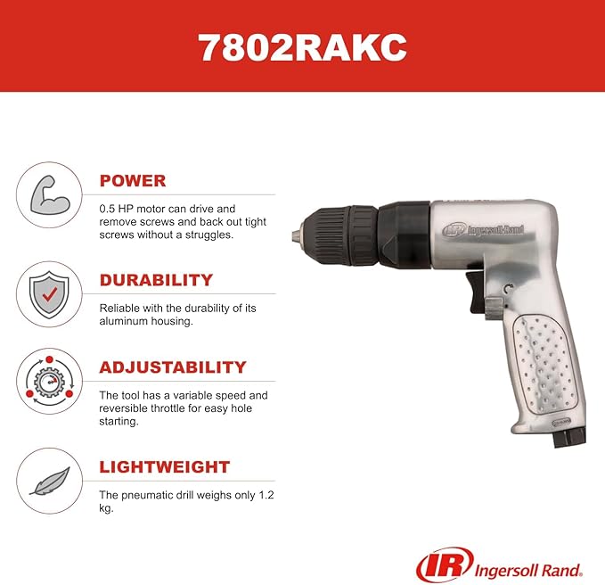 Ingersoll Rand Ingersoll-Rand 7802RAKC Heavy Duty 3/8-Inch Reversible Pneumatic Drill With Keyless Chuck