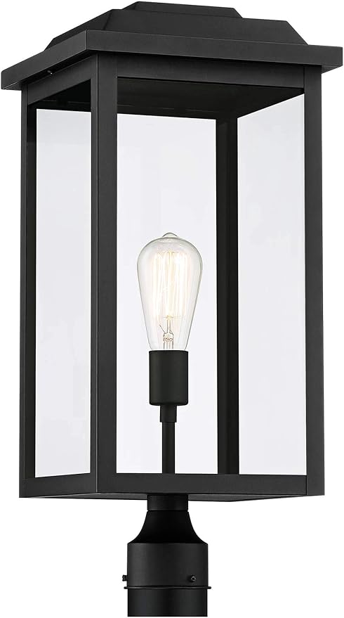 John Timberland Eastcrest Modern Outdoor Post Light Fixture Textured Black Metal 22 1/2" Clear Glass for Exterior House Porch Patio Outside Deck Garage Yard Garden Driveway Home Lawn Walkway