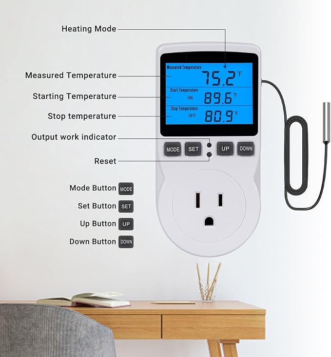 INKBIRDPLUS Plug in Thermostat Temperature Controlled Outlet Digital Thermostat Outlet Heating Cooling Control Timer 1800W 110V 15A Backlit Display (TC/Timer)