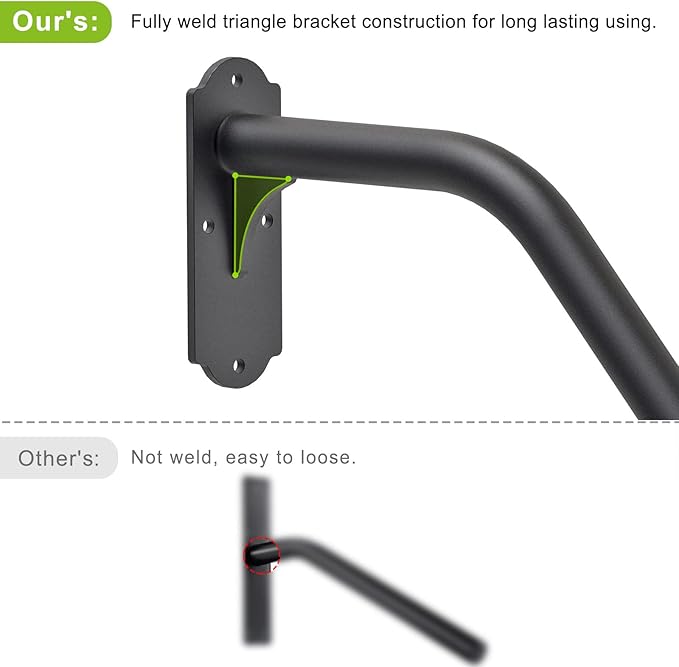 SELEWARE Fully Welded Handrail Iron Handrail for Outdoor Steps Garage Railing Safety Grab Bar for Elderly 24'' Length 1.3'' Dia