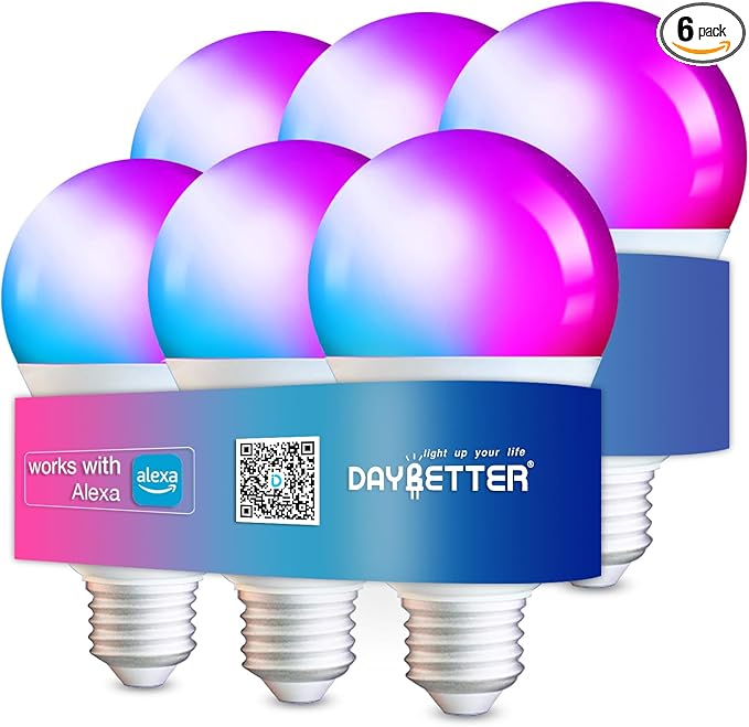 DAYBETTER 6 Pack Smart Light Bulbs, Color Changing Smart WiFi Light Bulbs, Compatible with Alexa & Google Home, 800 Lumen Dimmable A19 E26 Bulbs, No Hub Needed