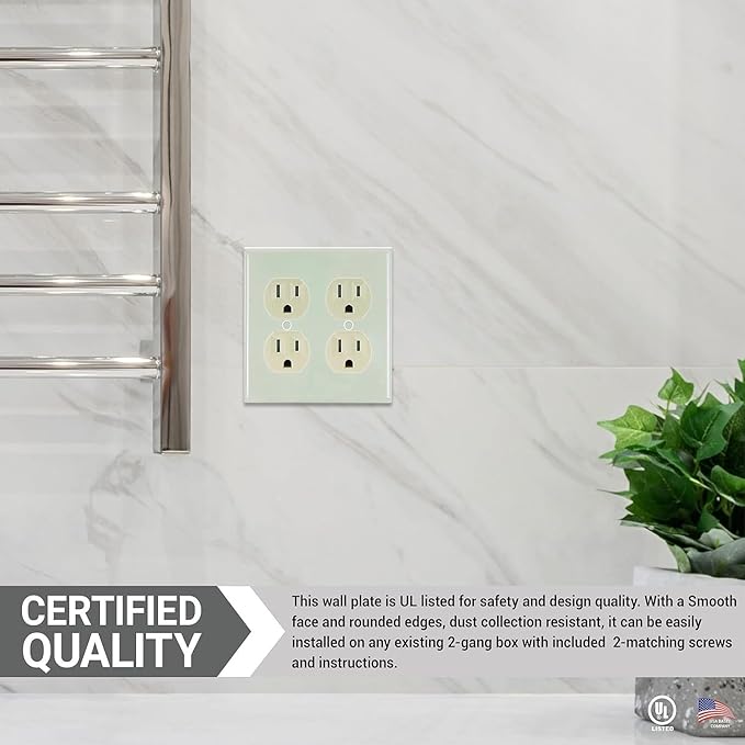 Diodesy- 2-Gang Duplex Receptacle Outlet Wall Plate Unbreakable Plastic Faceplate Cover Standard Size 4.6"H x 4.6"W with 2 Matching Metal Screws Almond Smooth Finish UL Listed Pack of 12