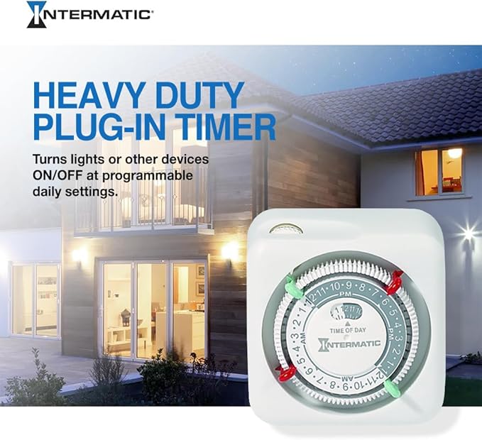 Intermatic TN111K 15-Amp Indoor Timer - Versatile 24-Hour Control - Easy Manual Override and Single 2-Prong Design (2 Pack)