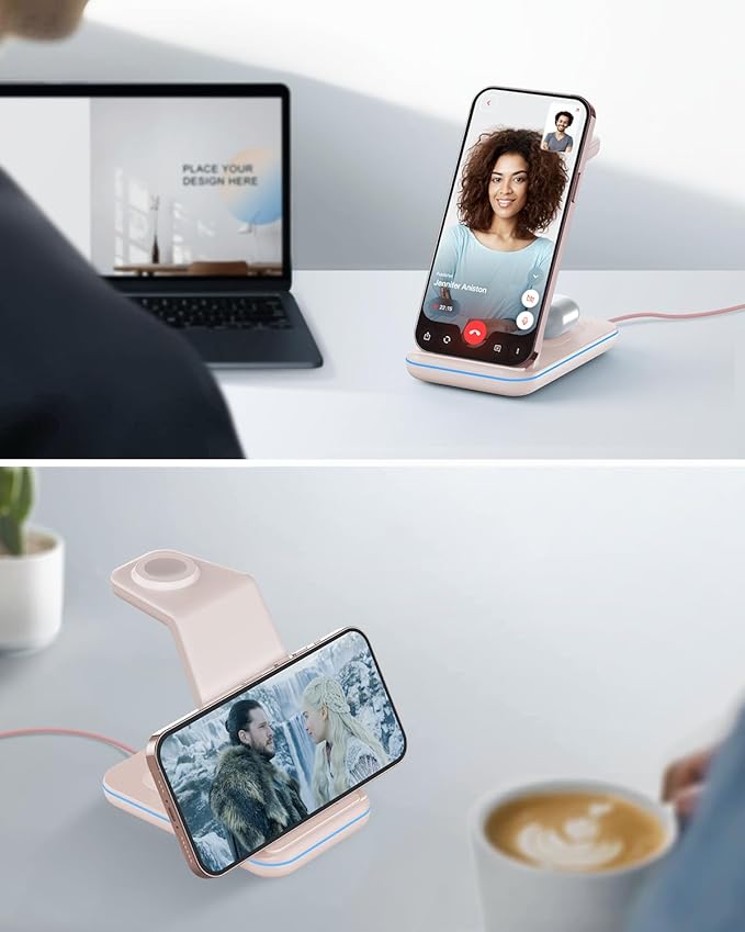 Wireless Charging Station for Apple Devices: 3 in 1 Phone Charger Stand for iPhone 16 15 14 13 12 11 SE X Pro Max - Apple Watch Ultra/10/9/8/SE/7/6/5/4/3 - AirPods Pro 2 3 4