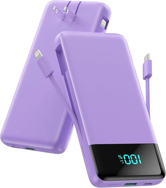 Portable Charger Power Bank with Built in Cables and Wall Plug,13800mAh Portable Battery Pack Fast Charging Compact LED Display Phone Charger Compatible with iPhone 16/15,Galaxy S23,Tablets etc