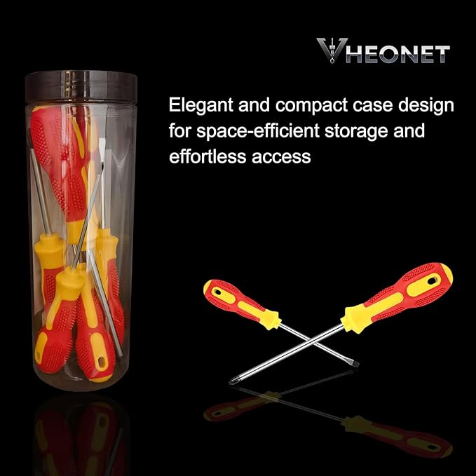 Magnetic Screwdriver Sets 6 PCS,Screwdriver Set with Bag,Flat Head Phillips Screwdriver, Non-Slip Cushion Grip for Repair Home Improvement,Red & Yellow