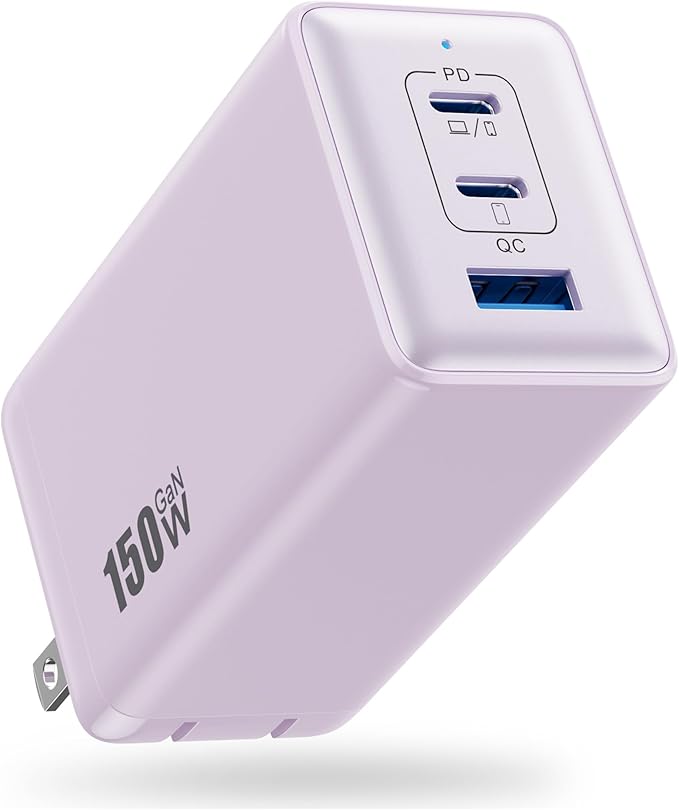 150W USB C Charger Block,GaN III Compact Foldable Wall Charger 3 Port Fast Charging Station,PD QC PPS Portable USB C Hub 100W Laptop Adapter for MacBook Pro/Air,iPad,iPhone 16/Pro,Galaxy S24,Dell etc