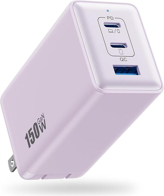 150W USB C Charger Block,GaN III Compact Foldable Wall Charger 3 Port Fast Charging Station,PD QC PPS Portable USB C Hub 100W Laptop Adapter for MacBook Pro/Air,iPad,iPhone 16/Pro,Galaxy S24,Dell etc