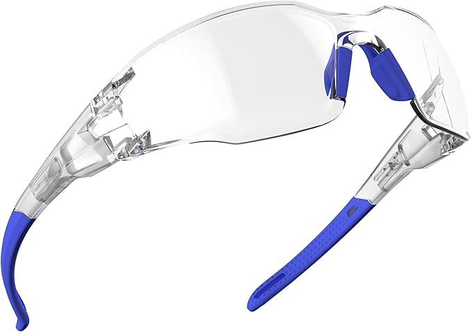 DILANCO Clear Safety Glasses Goggles, Adjustable Frames and Scratch-Resistant with No-Slip Grips Safety Glasses for Women Men