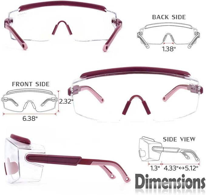 UKNOW Safety Goggles Over Glasses, Anti Fog Safety Glasses with Clear Wraparound Lens, ANSI Z87.1 Protective Eyewear