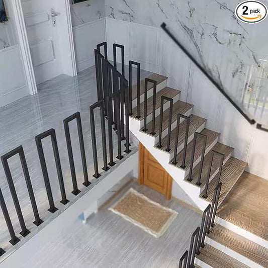 2Pcs U-Shape Handrails for Steps, 7.9x35.4in Matte Black Hand Rails for Indoor Outdoor Stairs, Stair Railing Industrial Wrought Iron Railing for Garden Loft Corridor