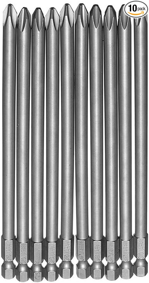 Rocaris 6 in Phillips Screwdriver Bit Sets 1/4 Inch Hex Shank Magnetic Screwdriver Bits Cross Head S2 Steel Screwdriver Bits 10 Pack