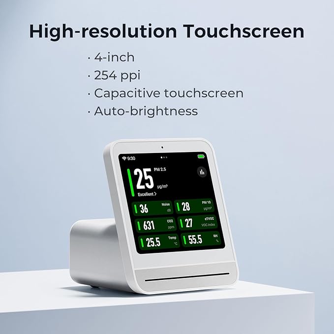 Qingping Air Quality Monitor Gen 2, Air Quality Monitor Indoor Detects PM2.5, CO2, PM10, Noise, Temperature and Humidity, New Upgraded Alarm Clock Function, Air Quality Tester for Bedroom, Smart Home
