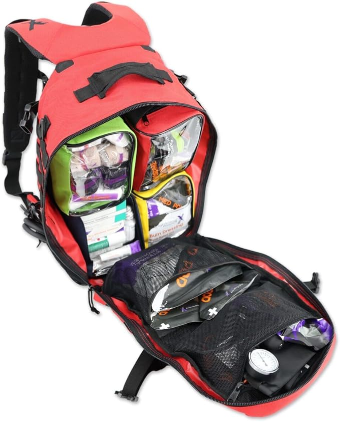 Lightning X Stocked Modular Trauma & Bleeding First Aid Responder Medical Backpack + Kit (Red)