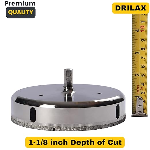 Drilax 5-1/8 inch Diamond Hole Saw for Tile, Glass, Quartz, Granite & Porcelain – 1-1/8" Depth Wet Drill Bit for Floor Drains, Shower Valves, Faucets – Professional & DIY