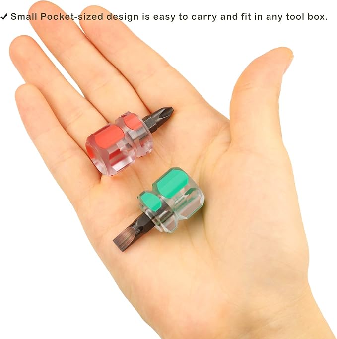 Sewing Machine Screwdriver Mini Stubby Screwdriver Set - Ultra Short Pocket Screwdrivers for Narrow Spaces, 4 Pieces with Flat Head and Phillips Head