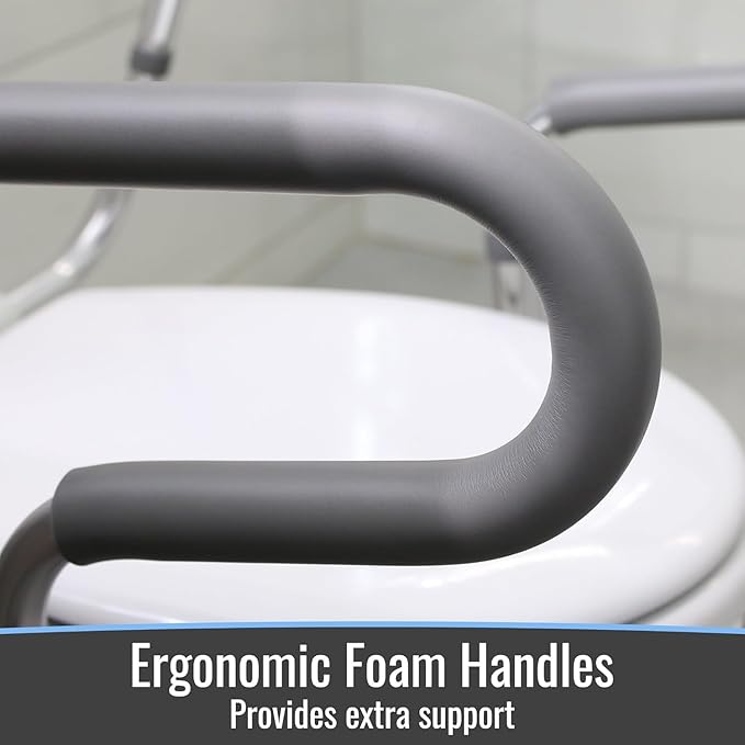 HealthSmart Adjustable Toilet Safety Rails for Seniors, Medical Grade - HandicapToilet Safety Frames for Disabled, Non-Slip Padded, 300lb Capacity Commode Chair with Arms, Toilet Helper for Elderly