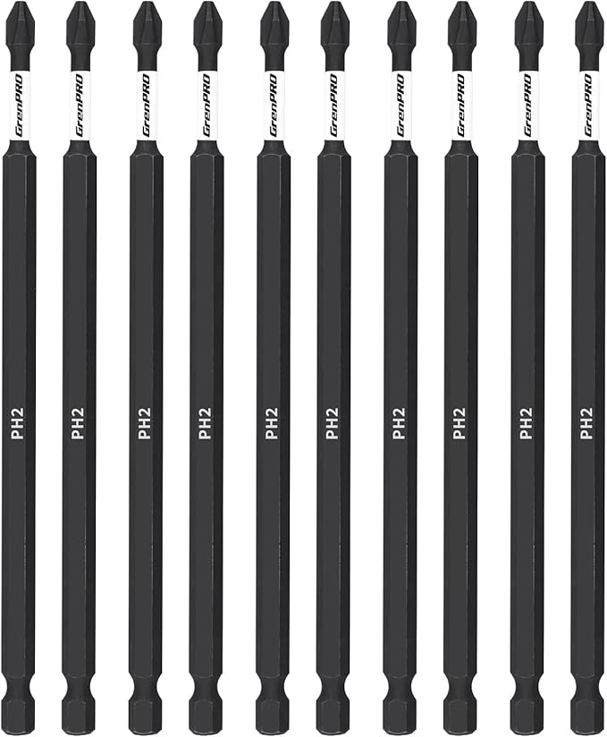 Screwdriver Power Bits PH2-6IN*10pcs Magnetic Phillips #2 Insert Bits S2 Steel Anti-Slip Long Screwdriver Bit Set 1/4 Inch Hex Shank Impact Tough Screws Drive Bits
