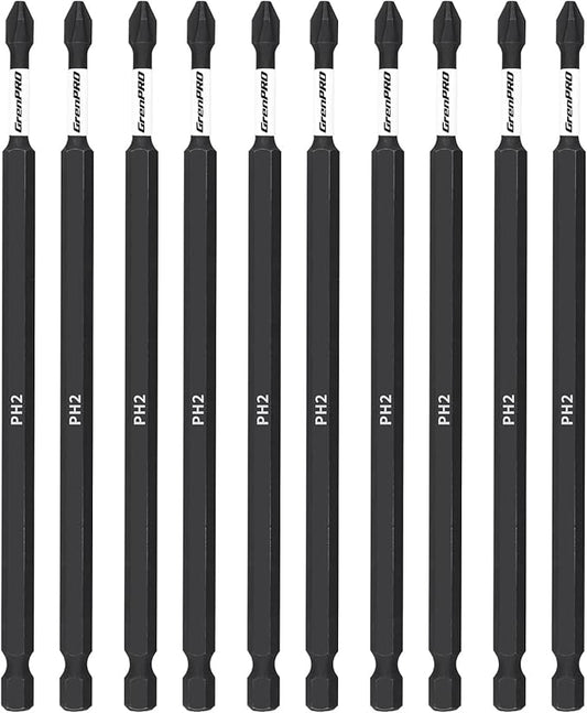 Screwdriver Power Bits PH2-6IN*10pcs Magnetic Phillips #2 Insert Bits S2 Steel Anti-Slip Long Screwdriver Bit Set 1/4 Inch Hex Shank Impact Tough Screws Drive Bits