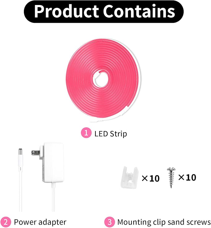 iNextStation Pink LED Strip Lights, 16.4ft Neon Rope Lights with Adapter, 12V Cuttable LED Neon Flex Light, Waterproof Silicone Neon Light Strip for Bedroom Gaming Room Wall Party Decor