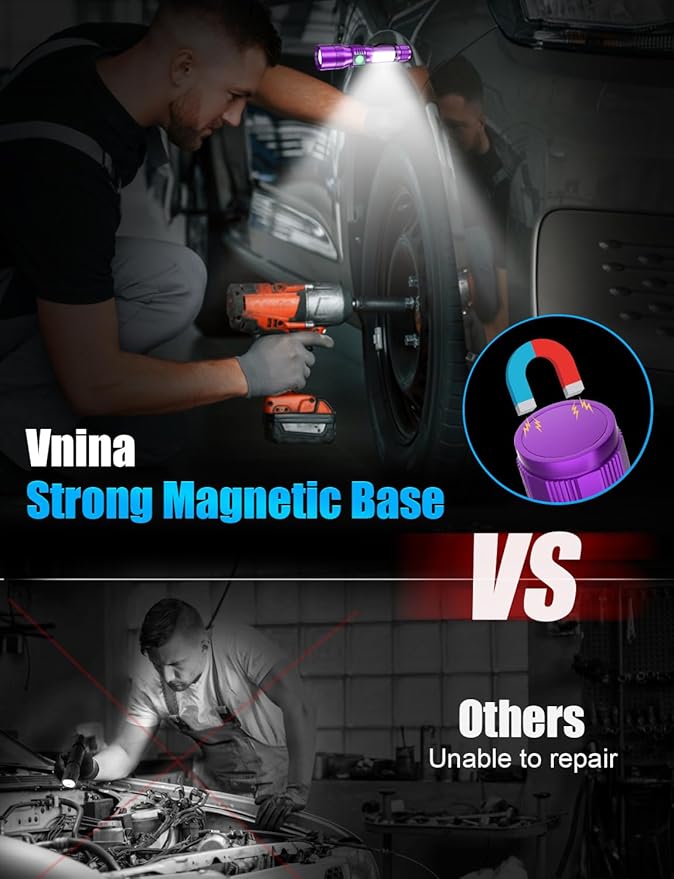 UV Rechargeable Flashlights Tactical,1000 High Lumens 3 in 1 LED Black Light Flashlight-Magnetic Base/Sidelight/Zoomable, Bright Pocket Flash Light with Case for Stains Detection,Purple/Black