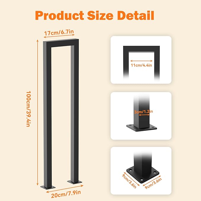 U-Shaped Staircase Handrails,Indoor Outdoor Iron Matte Black Stair Handrail,Floor Mounted Industrial Hand Rail,Non-Slip Support Bar Porch Deck Corridor Stair Rail for Elderly & Children(100cm/39.4")