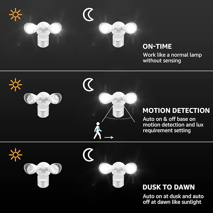 LEONLITE 3CCT LED Security Light, Motion Sensor Flood Lights Outdoor, Aluminum, 3 Modes Motion Detector+Dusk to Dawn+Switch Control, 3000K/4000K/5000K Selectable, IP65, Adjustable 2-Head, ETL, White