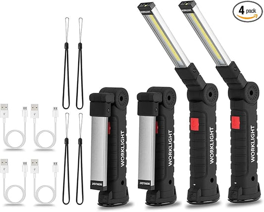 4 Pack LED Rechargeable Flashlights Work Lights,Vagocom Mechanic Tools Cordless Worklight with Magnetic Base 360°Rotate 5 Modes,Portable Emergency Light for Handmade,Automotive,Camping and Mens Gifts