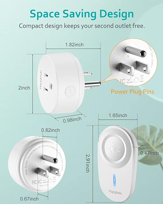 [2 Pack] HAPYTHDA Wireless Remote Control Outlet Plug, No Wiring Needed Remote Light Switches Kit, 500 Feet RF Range 275V/15A/1500W Electrical Remote Outlet for Light, Small Electrical Appliance
