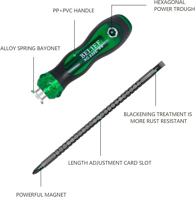 Yalin 3-Piece Ratchet Telescopic Screwdriver, Double-Head Magnetic Ratcheting Screw Driver, Adjustable Rod Length, The Tip of the Rod are Slotted and Phillips, Industrial Strength, Easy to Load