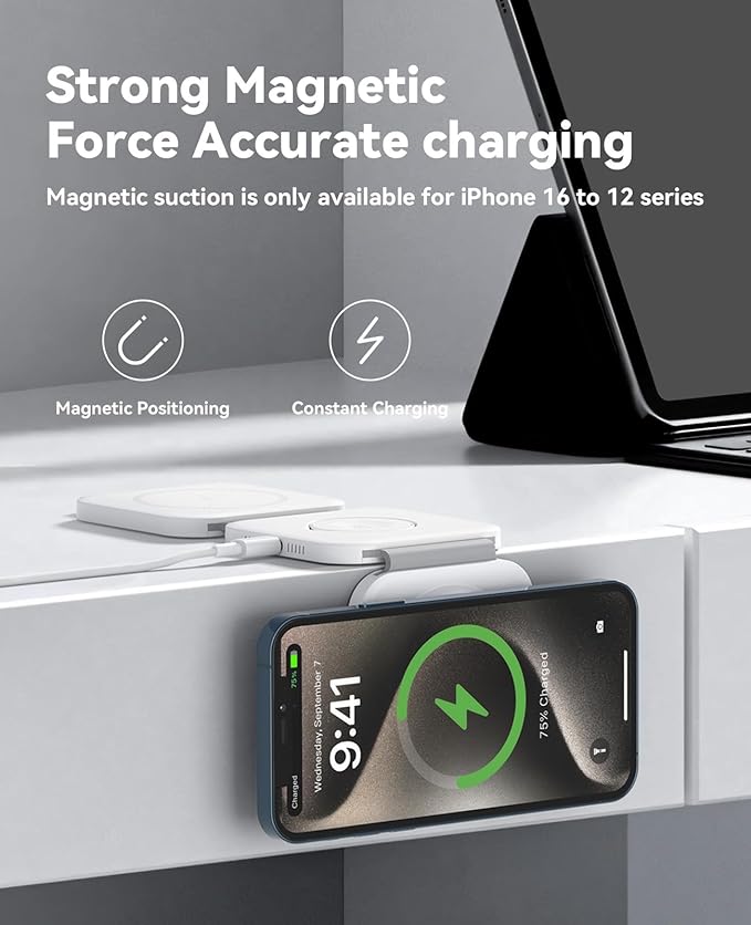 3 in 1 Charging Station for Apple Multiple Devices, Foldable Magnetic Fast Wireless Charger Dock, Travel Charging Pad for iPhone 16 15 14 13 12 Pro Max Plus Apple Watch Series & AirPods 4/3/2/Pro