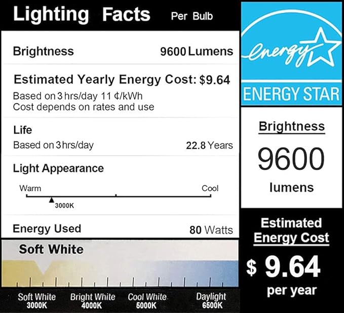 DragonLight 80W Commercial Grade Corn LED Light Bulb(600 Watt Equivalent) E26/E39 Large Mogul Base LED Lamp 3000K Warm White 9,600LM
