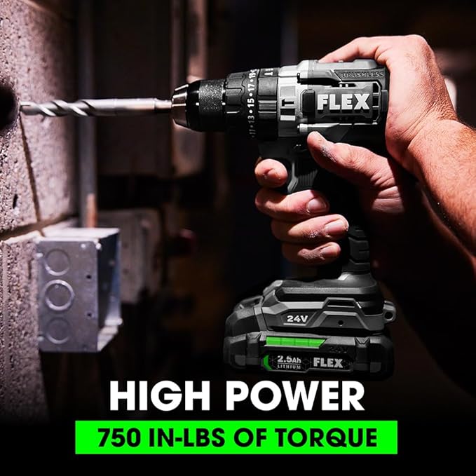 FLEX 24V Brushless Cordless 1/2-Inch 750 In-Lbs Torque 2-Speed Hammer Drill Tool Only, Battery and Charger Not Included - FX1251-Z