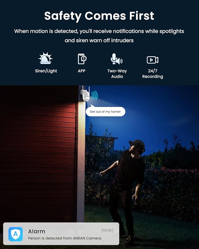 ANRAN Wireless Security Camera Outdoor: WiFi-6 PTZ Camera ONLY Compatible 5MP WiFi Camera Kit, Auto-Tracking, 2-Way Audio, Pet/Parcel Detection, Color Night Vision