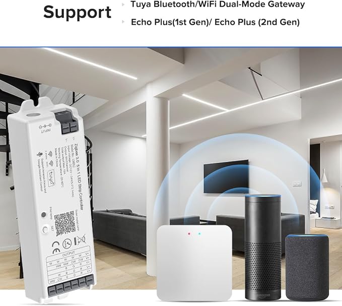 BTF-LIGHTING 5in1 LM052 Tuya Zigbee3.0 LED Controller Support Dimming CCT RGB RGBW RGBCCT PWM LED Strip Compatible with Echo Plus/4th Gen, Tuya Gateway Work with WR01RF WR02RF etc