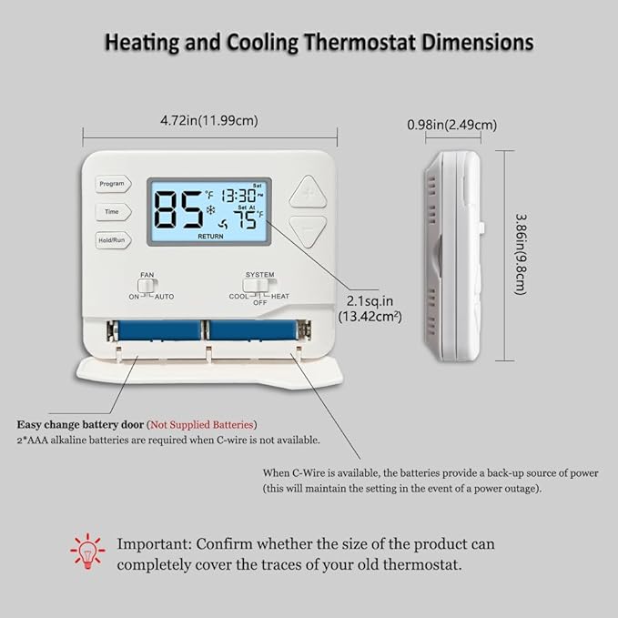 Programmable Thermostat for Home,Conventional Single-Stage Systems,5-1-1 Day Programmable Digital Energy-Saving Thermostat,up to 1 Heat/1 Cool Compatible with Gas System，White Backlight