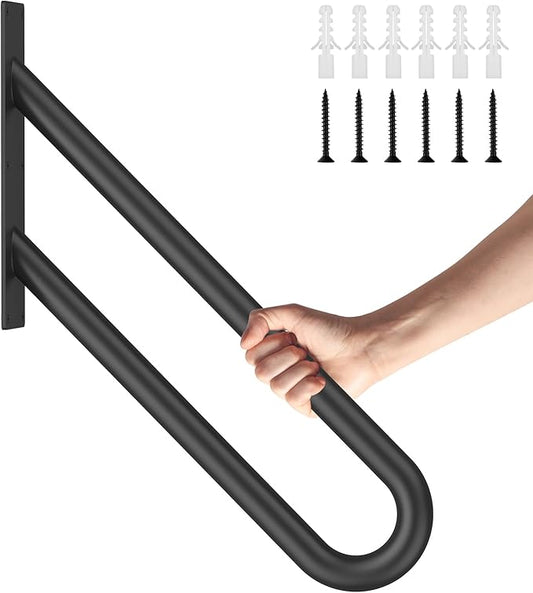 GORWARE Handrails for Outdoor Steps,28" U-Shaped Handrail Wall Mount with Matte Black Finished,1-3 Steps Railings,Safety Grab Bar for Outdoor Indoor Stairs, Garage, Porch, Toilet, Yard and Garden