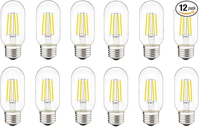 LED Tubular Bulb 4W Daylight White 5000K E26 Clear Edison Bulb,40W Equivalent 400 Lumens, Antique Edison Style LED Filament Light Bulbs,Daylight White 5000K Non Dimmable Pack of 12