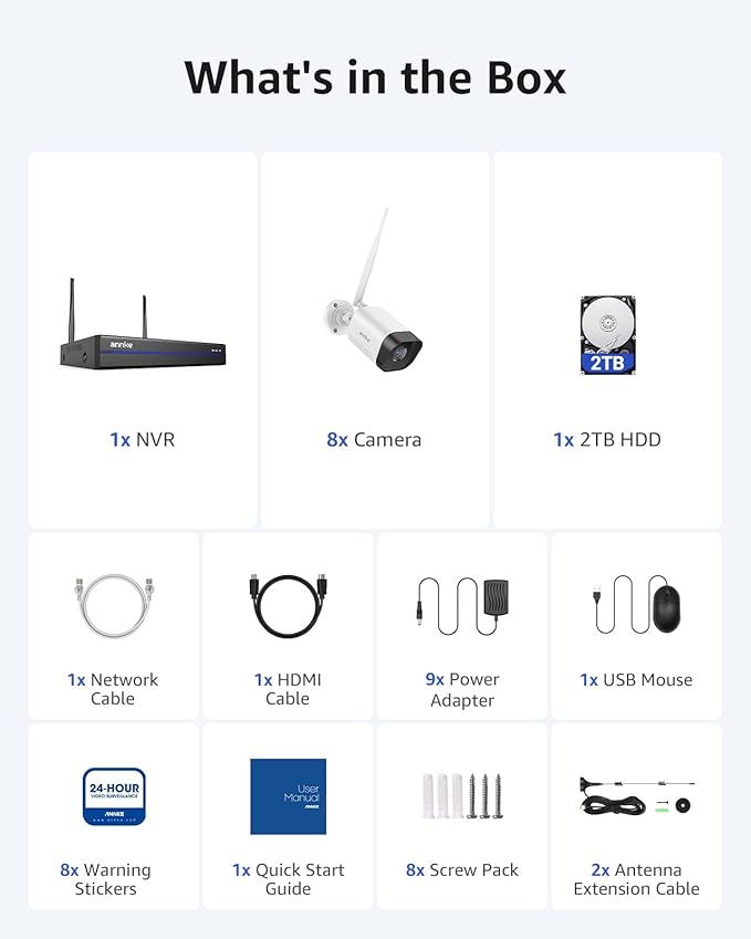ANNKE Wireless Camera System, 16CH Expandable 4K Security NVR, 8Pcs 3MP Outdoor Cameras, 2-Way Audio, Dual-Band WiFi, Human Detection, IP66 Waterproof, 2TB HDD, Compatible with Alexa, 24/7 Protection