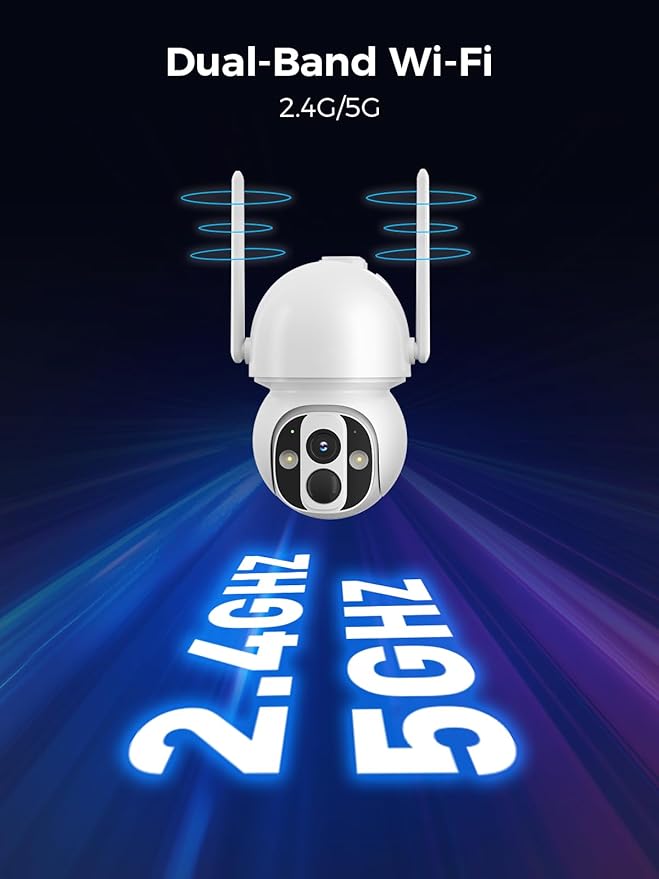 Solar Security Camera Outdoor Wireless WiFi Pro, 4MP Color Night Vision, AI/PIR Motion Detection, 360 PT, 2-Way Audio, IP66, 2.4/5GHz, SD/Cloud Storage, Works with Alexa, Mobile App & HomeBase