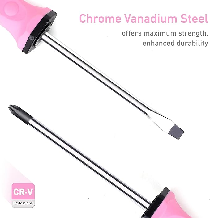 FASTPRO 12-Piece Pink Magnetic Screwdrivers Set with Slotted Phillips Screwdrivers and Precision Screwdrivers, Repair Tool Kit for Women with Storage Bag