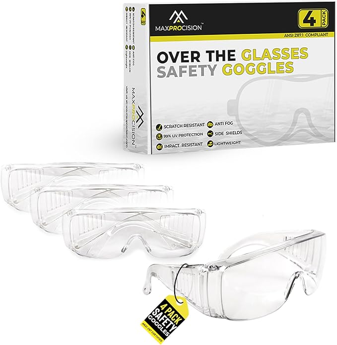 Bulk Packs Safety Glasses Over Eyeglasses - (ANSI Z87, Anti-Fog, Scratch-Resistant, UV Protection)