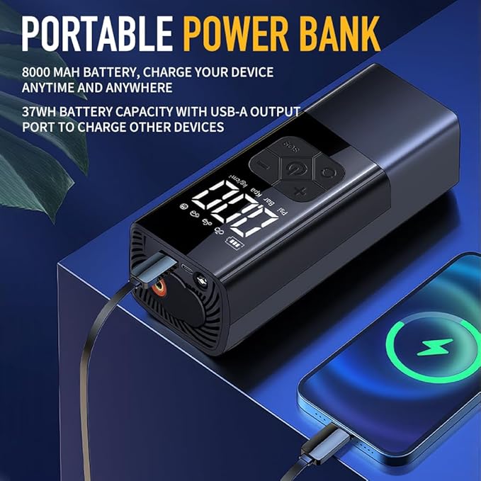 Tire Inflator Portable Air Compressor with Jump Starter - 150PSI & 8000mAh Car Battery Jump Starter with Tire Pressure Gauge,Electric Air Pump for Car Tires,Motorcycle,Bike, Balls