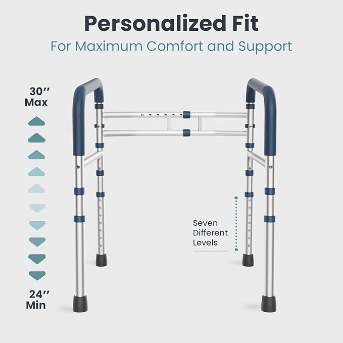 Toilet Safety Rails (350 lb) - Adjustable Toilet Safety Frame & Rails, Toilet Safety Rail for Elderly Adults, Toilet Handles for Seniors, Toilet Bars for Elderly & Handicap